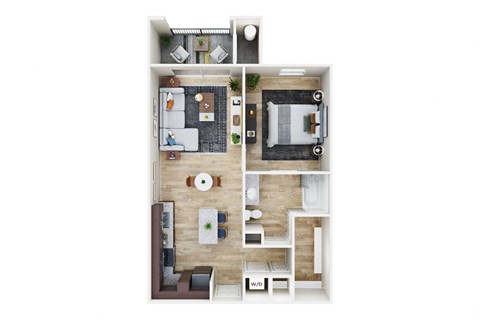 Floor plan for 1 bed, 1 bath, 690 sqft